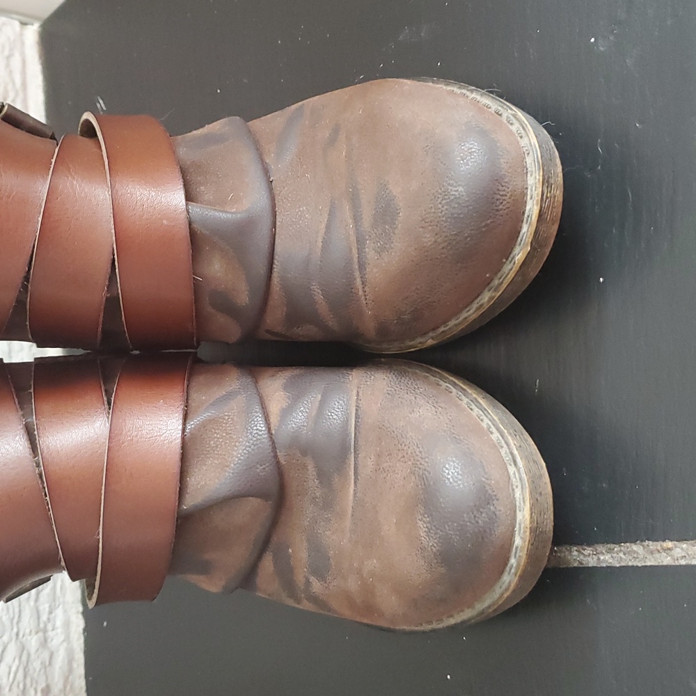 BLOWFISH ALIAS GRAY Leather BOOTIES ANKLE Strap Boho Festival BOOTS WOMENS US 6 - Picture 4 of 10